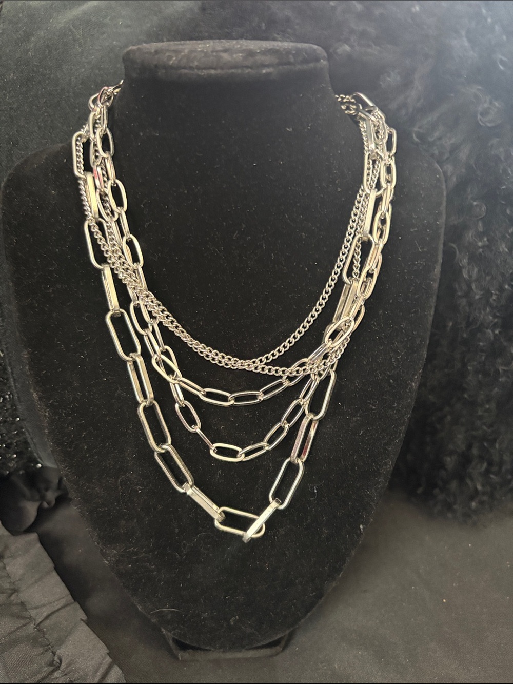 Multi layer silver necklace